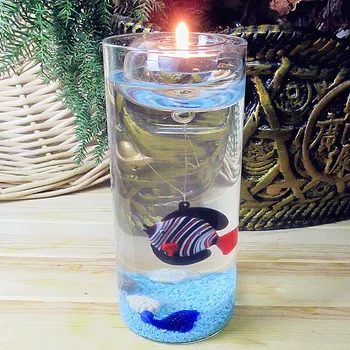 

Custom Hand made floating glass fish Figurines aquarium decorative pendant 17x8cm Fish tank Glass candlestick holders