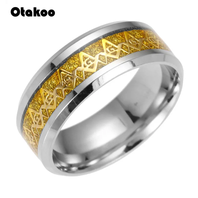 Otakoo Горячее предложение 8 мм матовое золотистое масонское титановое кольцо из
