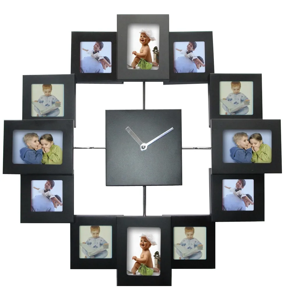 Photo Frame Clock 2023 New Large Wall Clocks With 12 Pictures Modern Design Metal Home Decor Cutlery Slient Clocks Horloge Mural