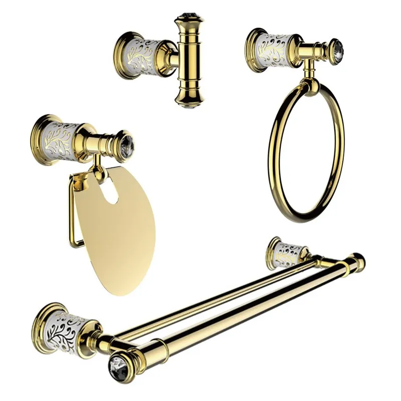 luxurious solid brass gold finish 4pcs bath accessory set robe hook