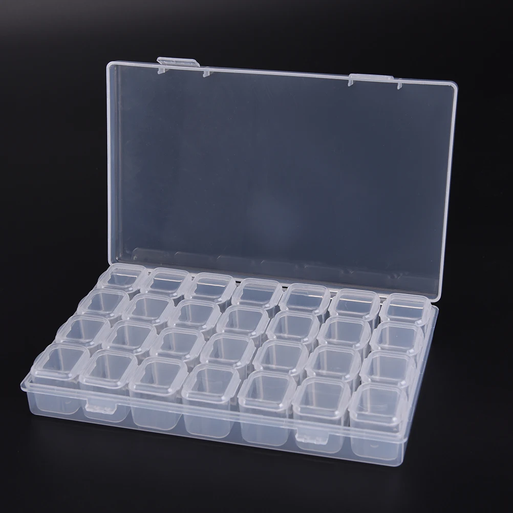 

1pc 28 Single Slot Plastic Jewelry Ring Pill Craft Organizer Beads Container Storage Box Case DIY Fitting Making Adjustable Tool