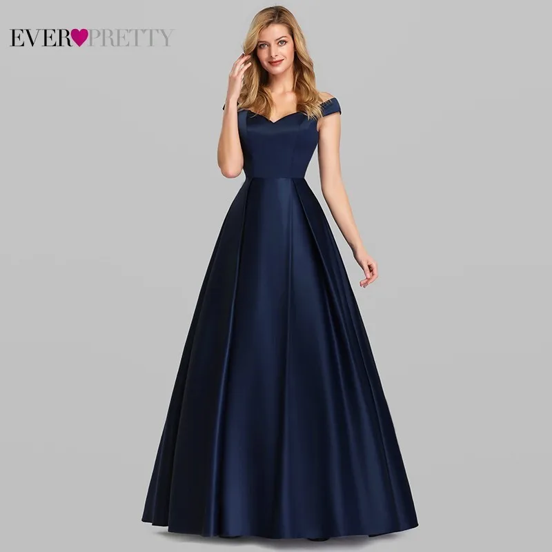 US $31.22 Navy Blue Satin Evening Dresses Ever Pretty Ep07934nb ALine VNeck Elegant Formal Long Dresses Vestidos De Fiesta De Noche 2020