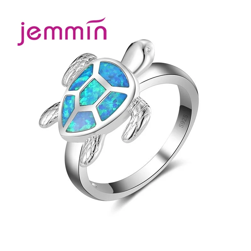 

Special Turtle Blue Fire Opal Animal Rings For Women Wedding Fashion Jewelry 925 Sterling Silver Cocktail Ring