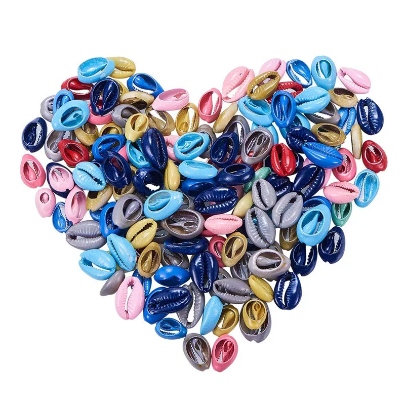 

200pcs Mixed Assorted Color Dyed Cowrie Shell Beads for jewelry making Sea Shell Seashell Charms and Beads with Holes F60