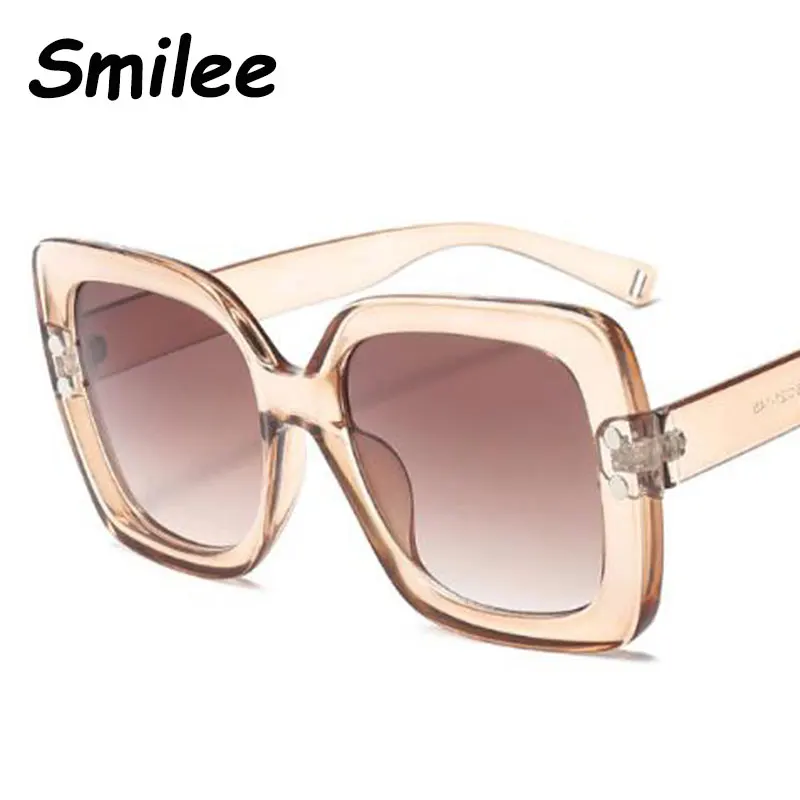 

Transparent Square Sunglasses Plastic Brown Frame Flat Lens Sun Glasses Women Men Rivet Shades Luxury Vintage Sunglasses UV400