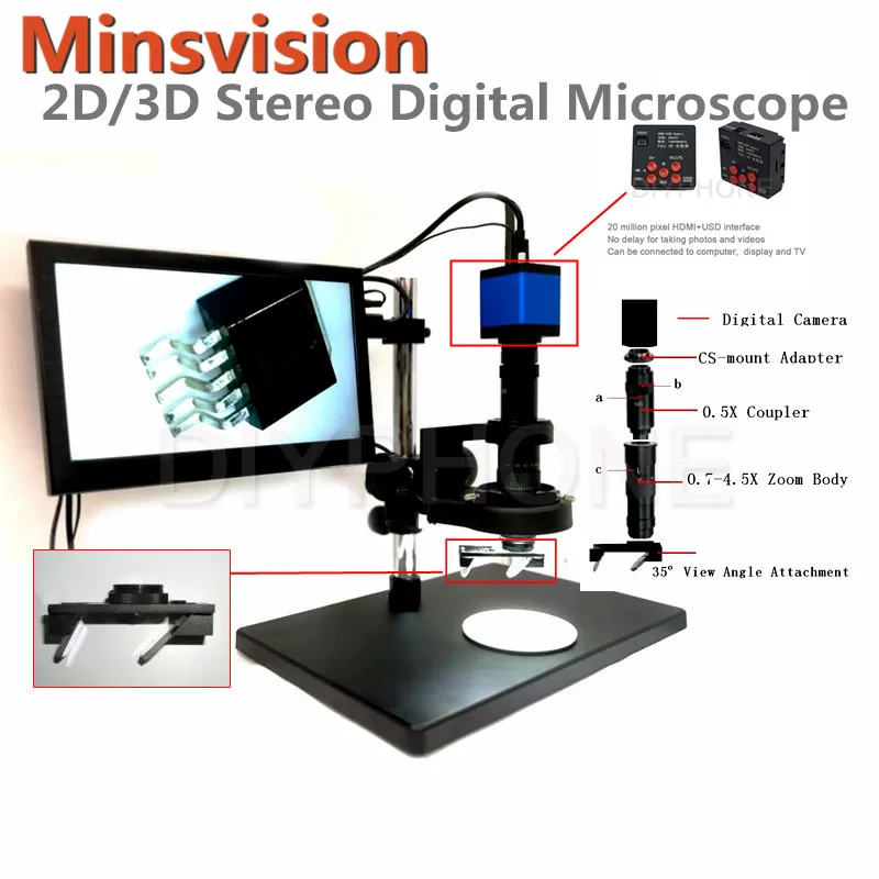 HD цифровой электронный 2D/3D стерео микроскоп HDMI 20MP камера мобильный телефон