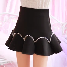 Для женщин леди сладкий мини юбка высокая талия эластичный стильный Puff короткая Flouncing бусины Цветок стильный