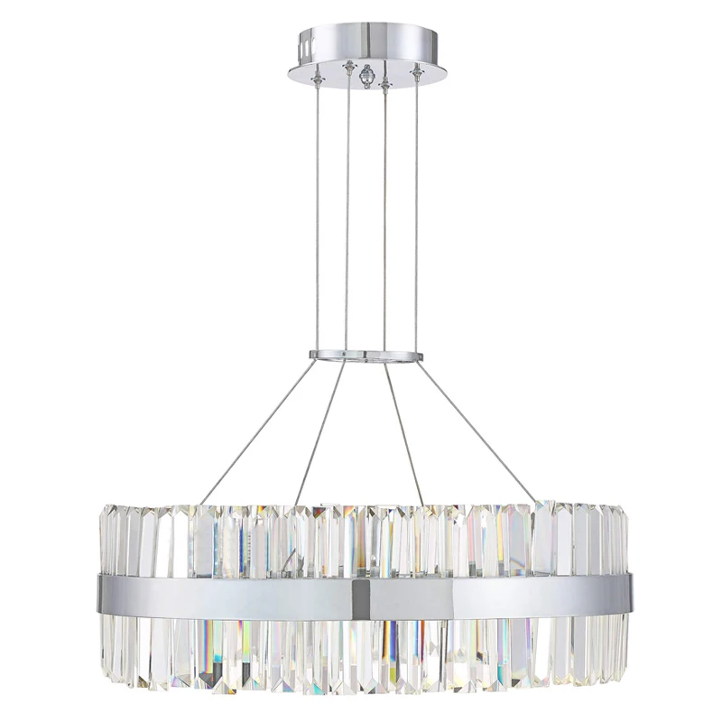 

2018 Modern LED Crystal Chandelier Round Electroplate Chrome Stainless Steel Lamp Body For Living Room Hanging Lighting Fixture