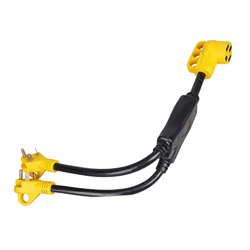 

Rv Y Adapter Cord (2) 30 Amp Male Plug To 50 Amp Rv Female Connector Adapter with Handles and Light
