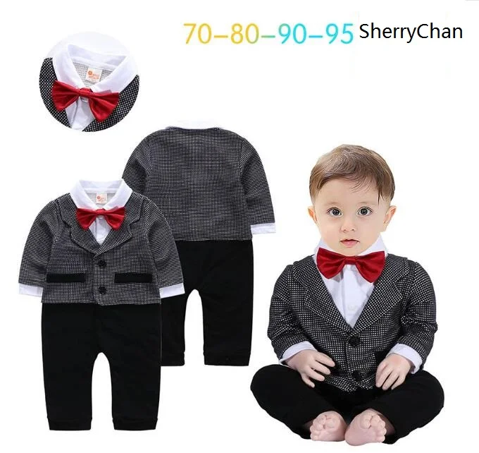 

Baby Boy's Gentlemen Rompers 100% Cotton 2017 Autumn Long Sleeve Bow Tie Infant Toddler Romper Baby Clothes Kids Outerwear Black