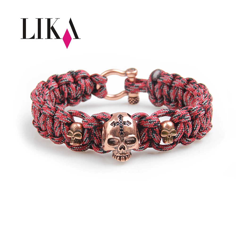 

LIKA Men Bracelet Personality Skull Shape Copper Nylon Rope Handmade Trendy Cuff Bangles & Bracelet Vintage Men Jewelry Bracelet
