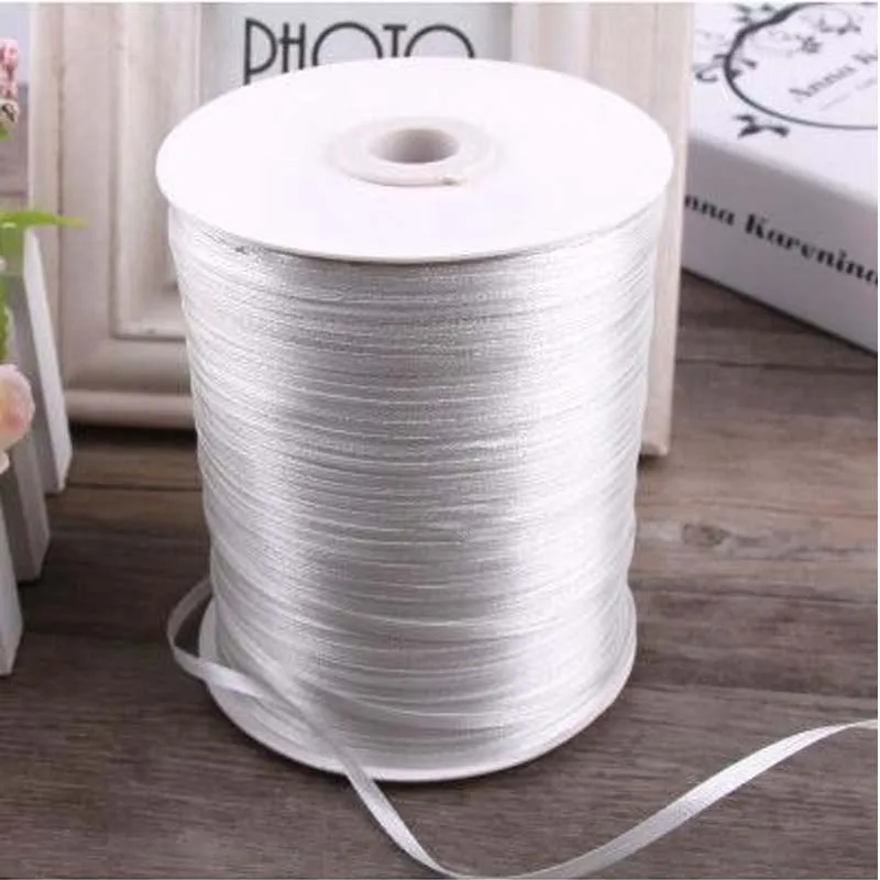 3mm 100Yards/Lot Silk Satin Ribbon Polyester Solid Fabric bing Ribbons DIY Material For