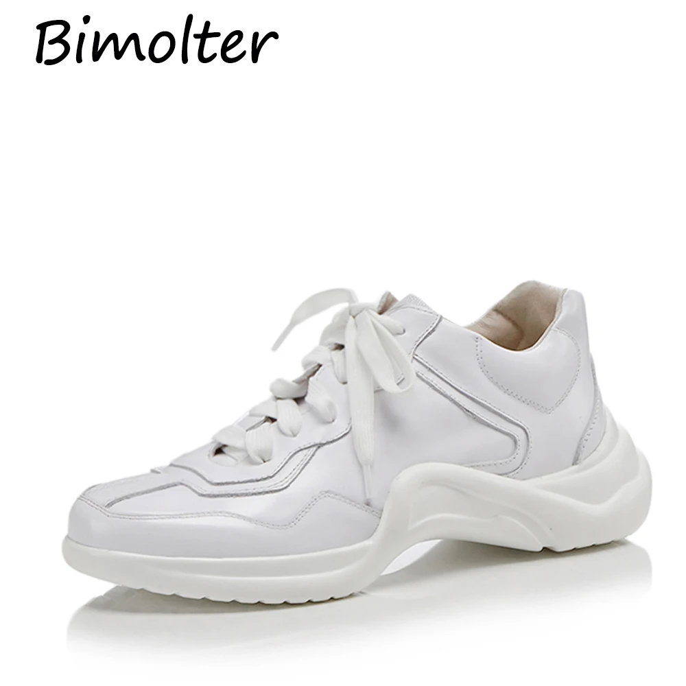 

Bimolter Women Cow Leather Chunky Street Sneakers Thick Soled Women's Sneaker 2019 Breathable Woman Shoes Lady Footwear NB125