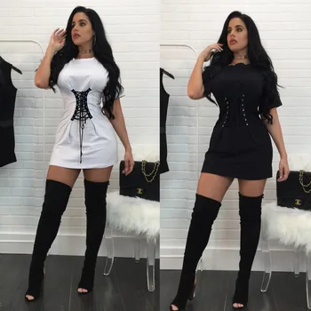 

BKLD Summer Causal T shirt Women Sexy Dress Short Sleeve O-neck Black White Slim Bandage Party Dresses 2017 New Fashion Clothing