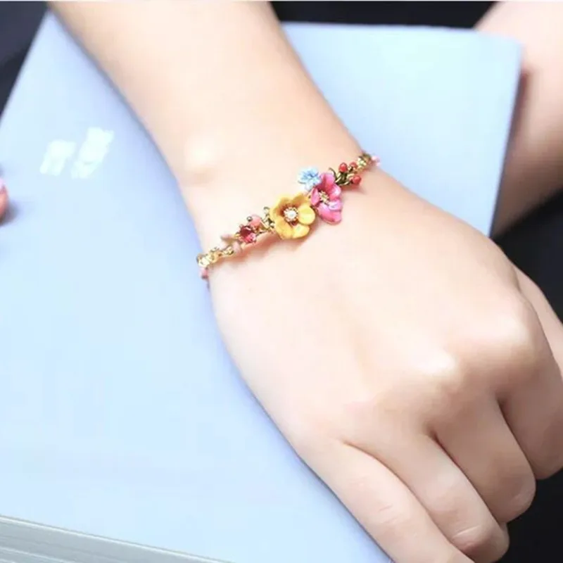 Ручной работы Роскошные Эмаль Глазурь желтый красный цветок женщин браслет ювелирных изделий для вечерние