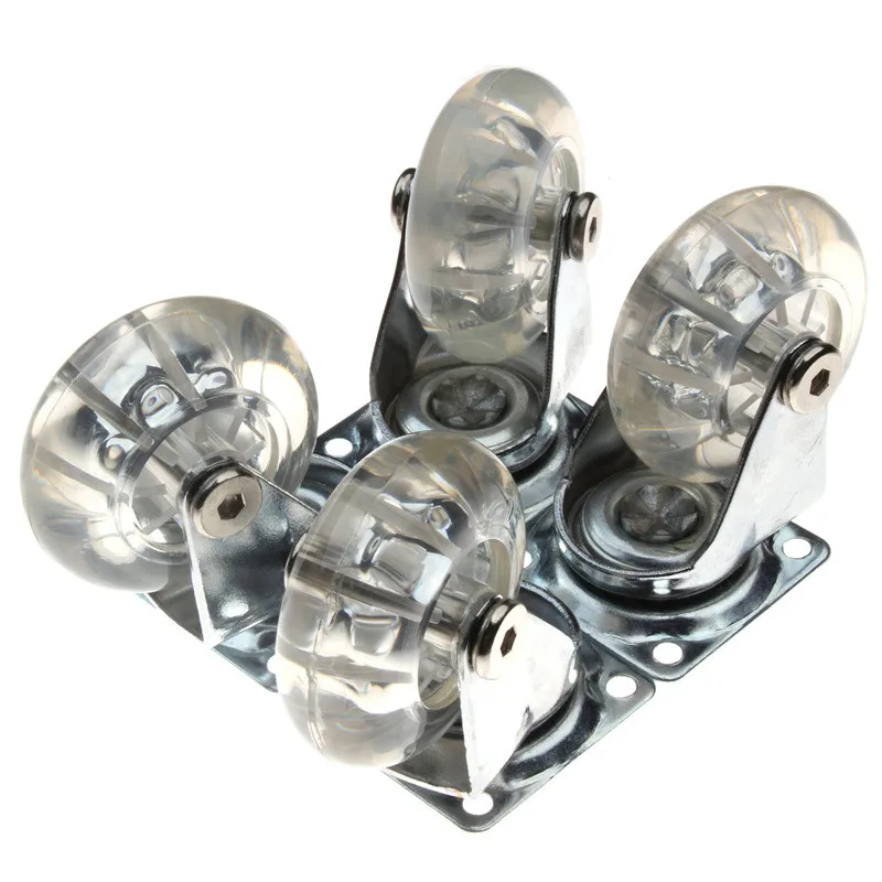 4PCS 2'' Inch Transparent PU Chair Wheels Flat Plastic Casters Durable Wheel With Brake For