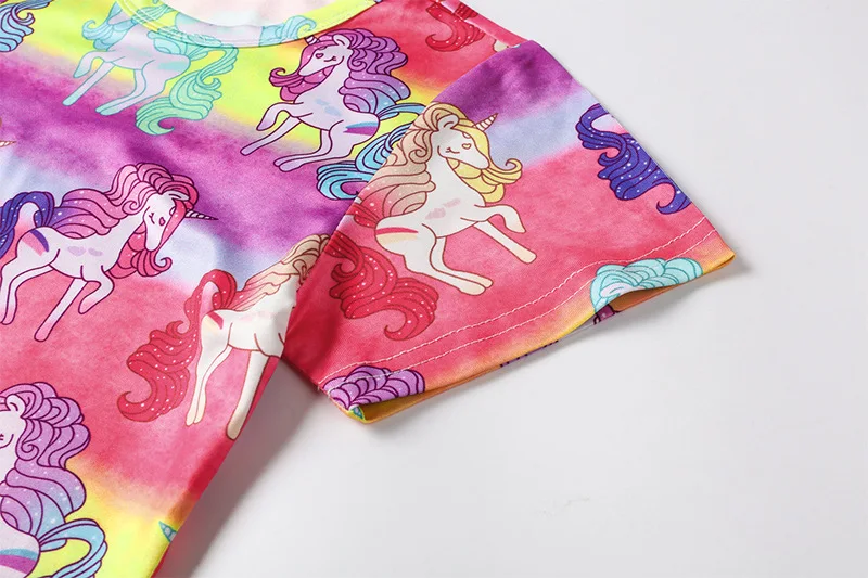 Summer Girl Clothing Set Children Cartoon Rainbow Unicorn T-shirt Tops And Shorts Suit Baby Girls Sports Clothes Sets For 2-6 Y (2)