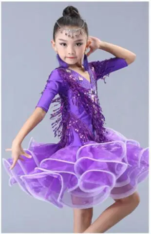 Детский костюм для латинских танцев; Пышное Платье с блестками для девочек; детская одежда для латинских танцев; платья для бальных танцев - Цвет: 4