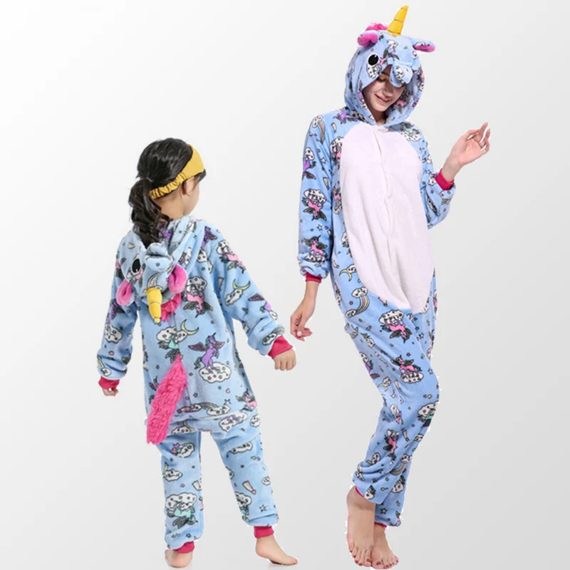 Animal flying Pegasus flannel pajamas hooded suit family winter suit mother daughter sleepwear Christmas clothes