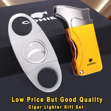 COHIBA ветрозащитная 1 фонарь, зажигалка для сигарет с пламенем, зажигалка для сигар с 2 сигары, набор для резки сигар из нержавеющей стали