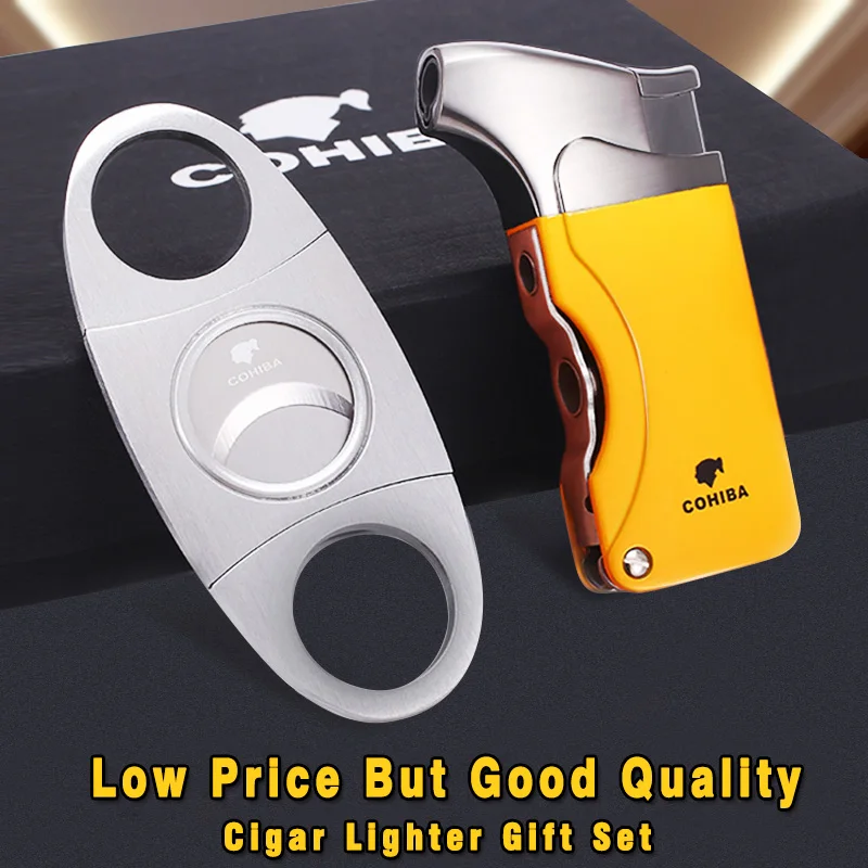 

COHIBA Windproof 1 Torch Jet Flame Cigarette Cigar Lighter W/ 2 Cigar Punch Stainless Steel Cigar Cutter Set