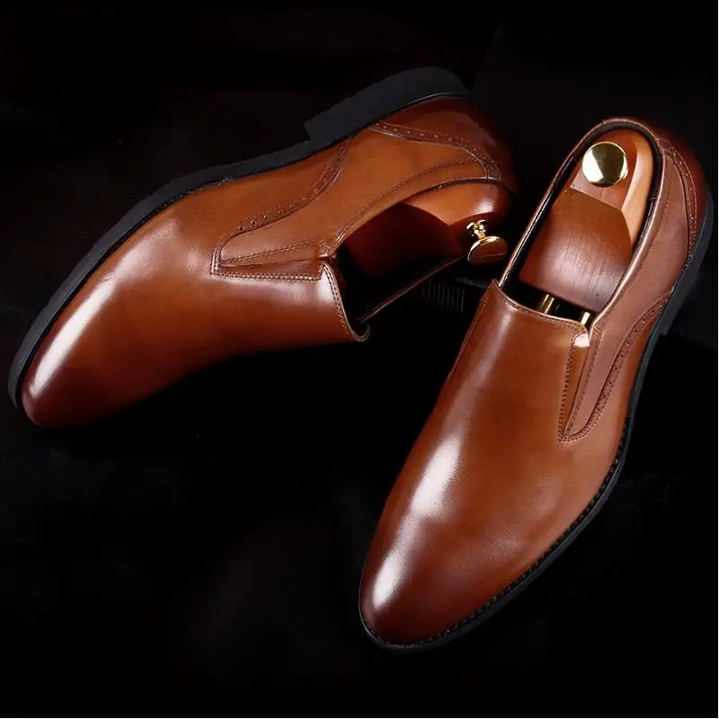 Masculino Negócios Mycoron Um Confortáveis Preto Couro Preguiçosos Socia Quality Handmade Bicudos De Top marrom Genuíno Pedal Sapatos Vestido S6S7H