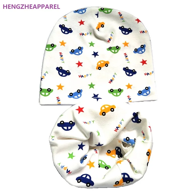 Wholesale 10set/lot Spring Autumn Winter Children Hat Scarf Set Warm Cartoon Cotton Kids Baby Hat Girls Boys Beanies Infant Caps