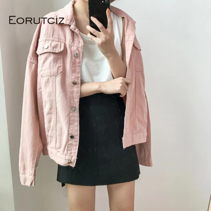 

EORUTCIZ Spring Denim Jacket Women Oversize Jeans Coat Vintage Casual Autumn Long Sleeve White Outerwear LM244