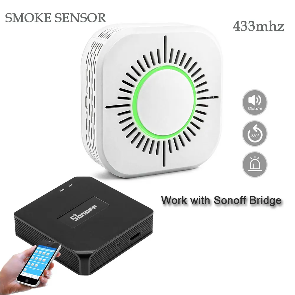 

Smoke Detector Wireless 433MHz Fire Security Alarm Protection Alarm Sensor for Smart Home Automation, Work with Sonoff RF Bridge