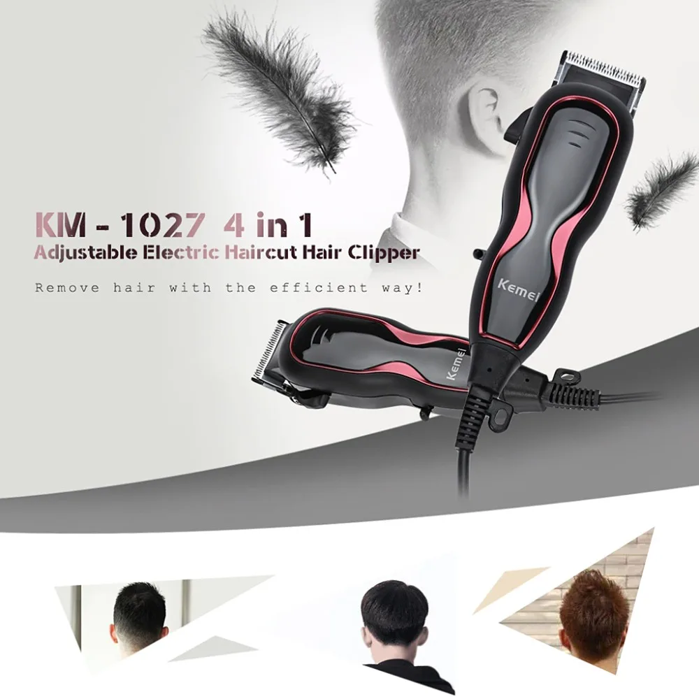 

KEMEI Ergonomic 4in1 Adjustable Electric Haircut Hair Clipper Carbon Steel Blade 220V Hair Trimmer With 3/6/9/12mm Guide Comb