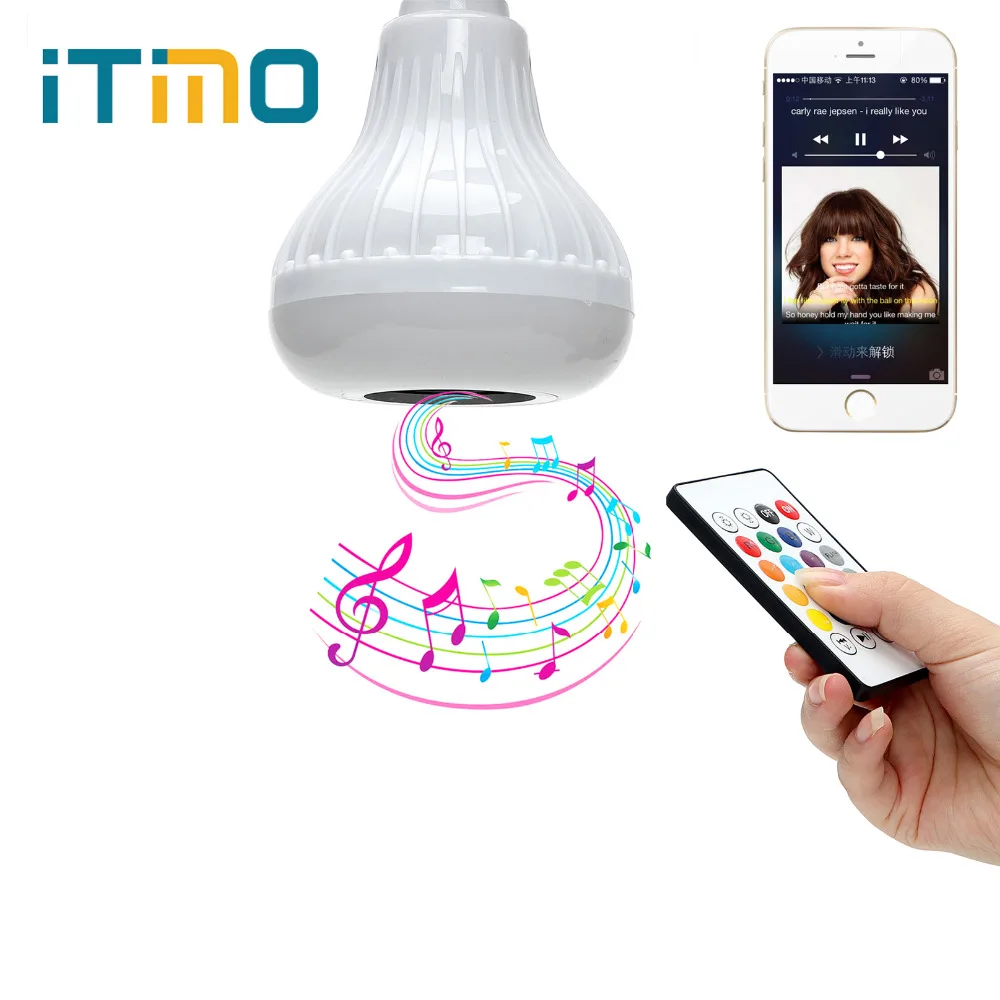 Itimo музыка светодиодные лампы Беспроводной Bluetooth E27 220 В Освещение RGB Встроенный аудио Динамик затемнения Дистанционное управление LED