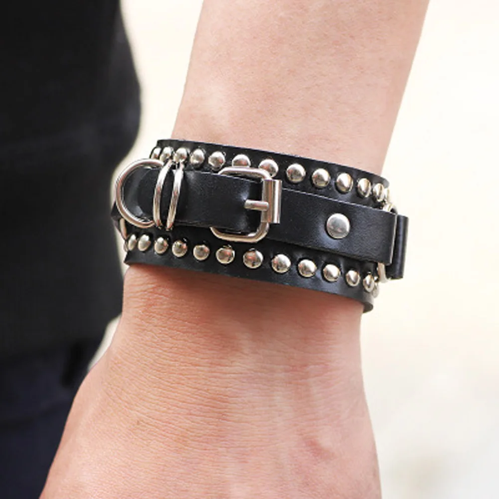 Новые модные повседневные браслеты в готическом стиле панк с заклепками и пряжкой, браслеты из искусственной кожи, браслеты для женщин, очаровательный браслет