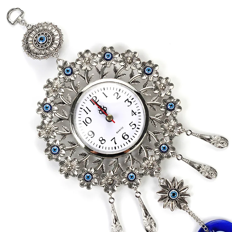 35 cm Turkish Nazar Glass Evil Eye Wall Clock Hanging Charm &Home Decor Peacock Tail Decoration