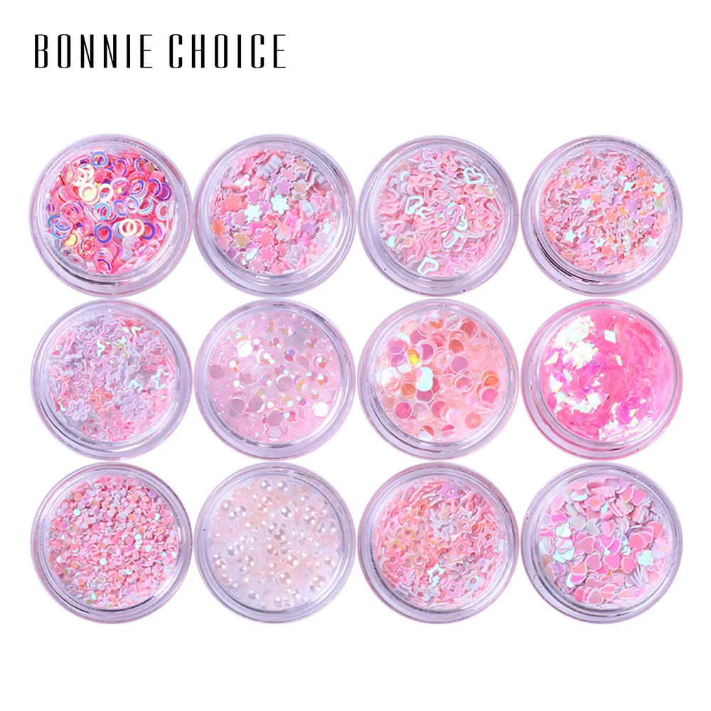 

BONNIE CHOICE 12 Boxes Eye Glitter Mixed Flake Chunky Nail Face Eye Shadow Sequins Set Decorations Body Tools Makeup Kits