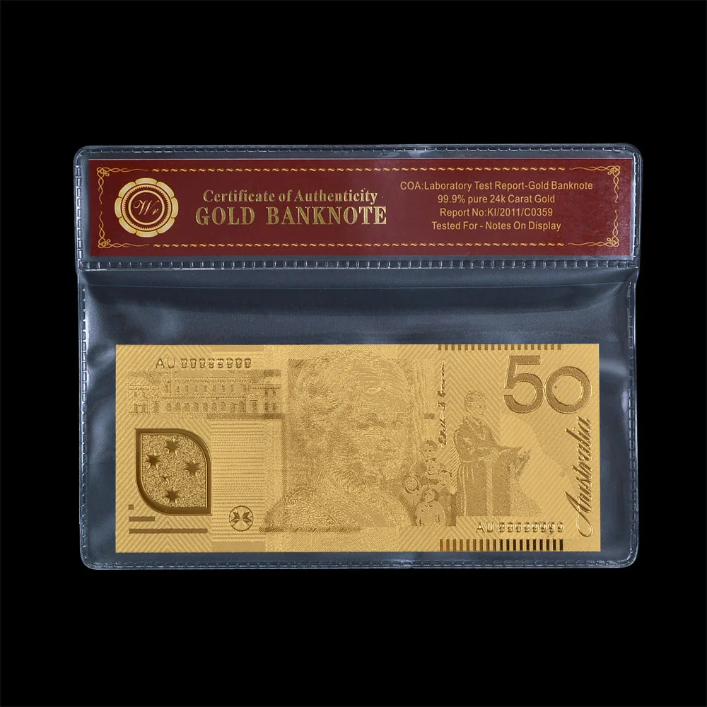 Обычная Золотая купюра COA 50 AUD|certificate|certificate of authenticity |