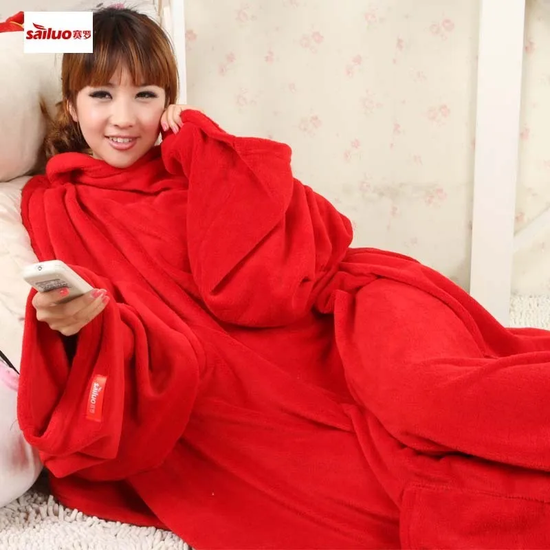 Warm Blankets At Night Robe Cloak with Sleevesin Throw from Home