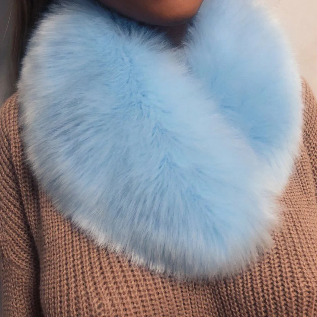 Зимние теплые шарфы для шеи, шарф из искусственного меха, женское теплое пальто, пушистый мягкий мех лисы, накидка, шаль, капюшон, меховой декор для куртки, обёрточная бумага A1 - Цвет: Sky Blue