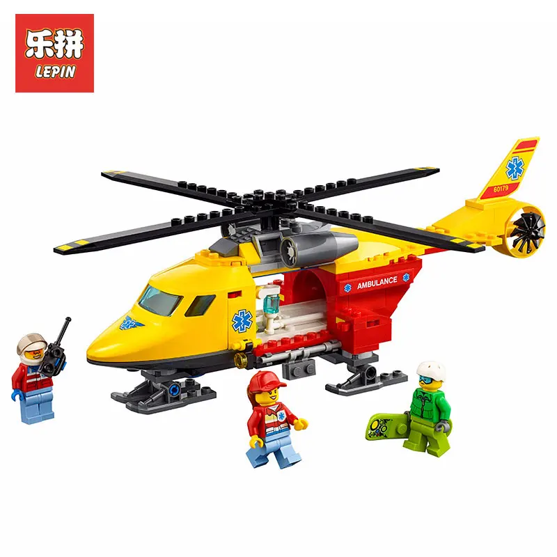 

Lepin 02090 212Pcs City Series The Ambulance Helicopter Set LegoINGLys 60179 Building Blocks Bricks DIY Toys For Children gifts