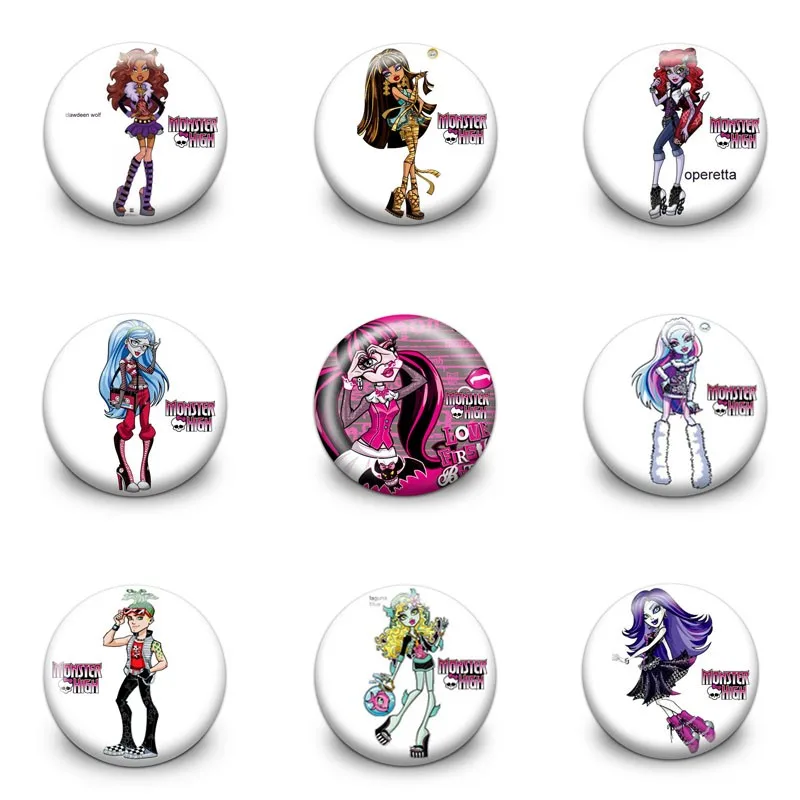 

9pcs Monster High Cartoon Buttons Pin Badges Round Brooch Badge Pinbacks Buttons Clothes/Bags Accessory Kids Party gift Gift