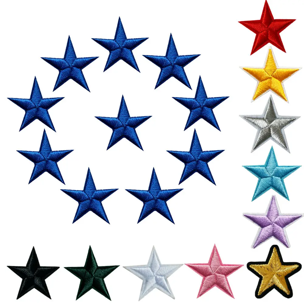 10PCS Stars Embroidered Patches Sew Iron On Badges Gold Silver Red Black Blue Pink For Clothes DIY Appliques Craft Decoration