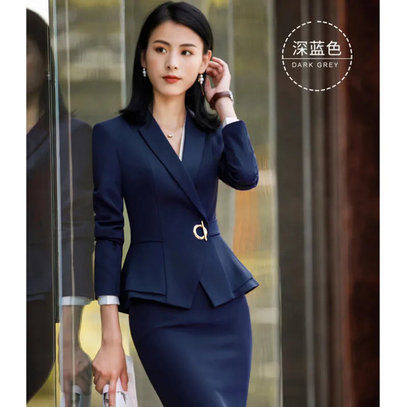 Elegant Uniforms Women Suit Office Lady Formal Blazer Set 2 Piece Pants Suits Fashion Jackets Trouser Autumn Winter XL 4XL