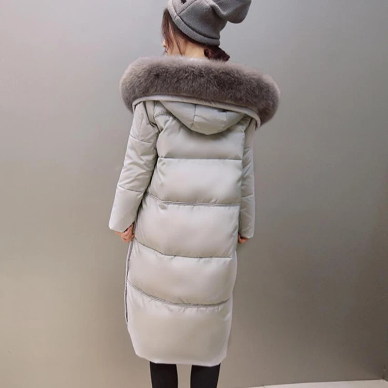 new 2018 High Quality Womens White Duck Down Jacket Black Hooded Winter Coat Female Long Parkas Slim Woman Down Coats LY708