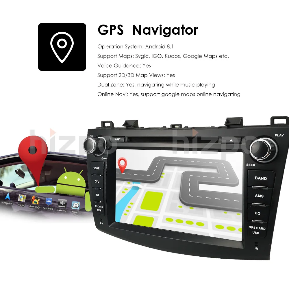 Discount 2DIN 1024*600 QuadCore Android8.1 Fit MAZDA3 2010-2013 Car Monitor DVD Player Navigation GPS Radio canbus Steering wheel DVR Map 19