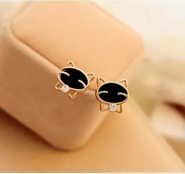 

2017 hot 1 pair drop shipping cute black smile cat high-grade stud earrings for women child animal Kitty cat earrings jewelry