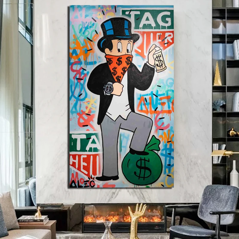 

Alec Monopoly Stepping On The Wallet Canvas Painting Poster Prints Marble Wall Art Painting Decorative Picture Modern Home Decor