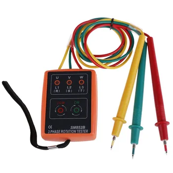 

SM852B 3 Phase Rotation Tester Indicator Detector Meter with LED Buzzer Phase Sequence Meter 60-600V AC For Range 20Hz - 400Hz