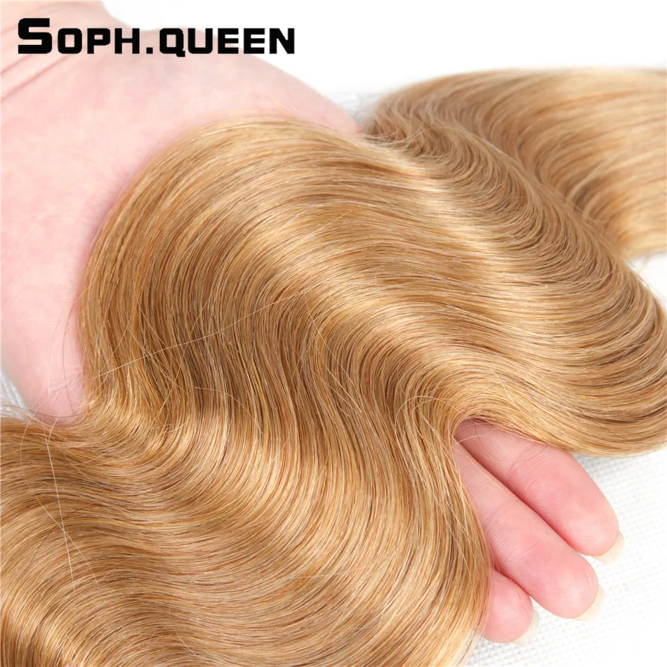 Soph queen Hair предварительно цветные малазийские светлые волосы 4 пучка с закрытием#27 объемная волна человеческие волосы для наращивания remy волосы