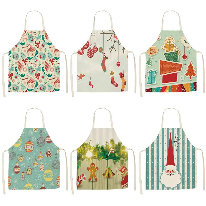 

1Pcs Christmas Apron for Woman Pinafore Xmas Decor Pendant Cotton Linen Kitchen Aprons 53*65cm Adult Bib For Home Cooking PM0005
