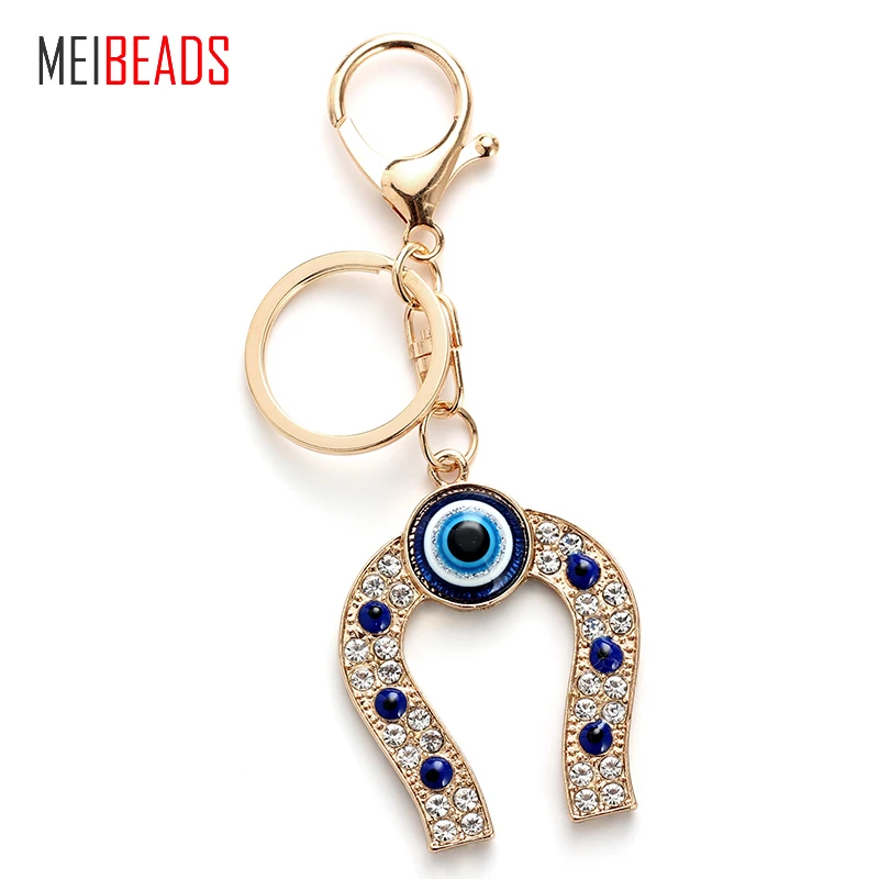 cheap MEIBEADS Evil Eye Gold Horseshoe Pendants Blue Eye For Key Decoration Pendants Fashion Accessories Creative Novelty Gifts EY4714