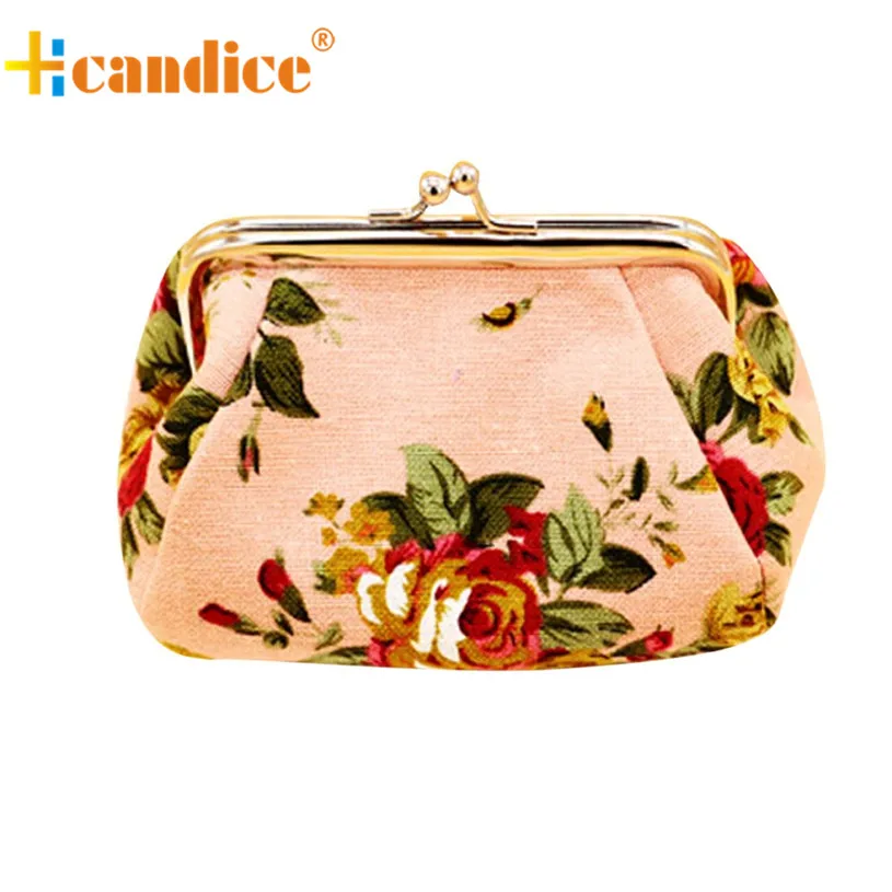  Brand new Lovely flower print Canvas Hasp Coin Purses Small for Women Wallets Clutch Bag 1pcs 